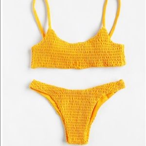 smocked yellow strappy bikini